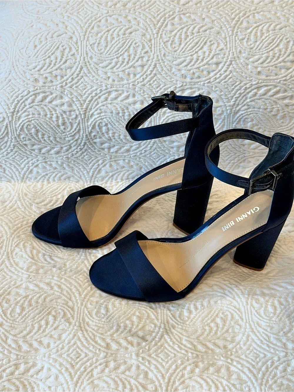Gianni Bini Amandah Satin Block Heel Dress Sandals Black Block Heel Dress